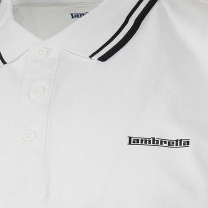 Lambretta 3 Button Checker Band Polo Shirt White