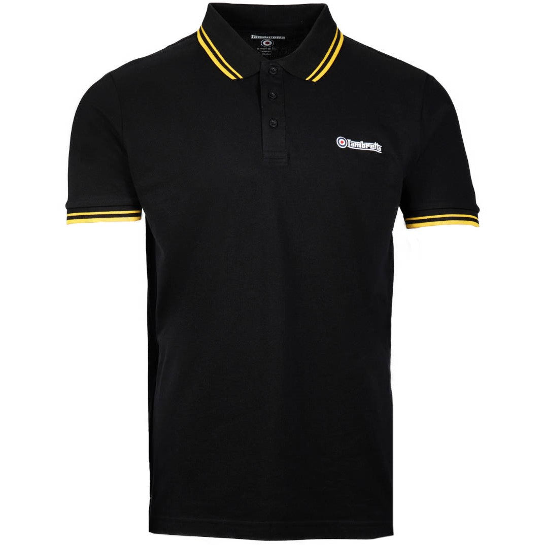 Lambretta Target Logo 3 Button Twin-Tipped Pique Polo Shirt Black / Gold