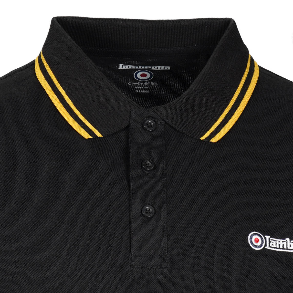 Lambretta Target Logo 3 Button Twin-Tipped Pique Polo Shirt Black / Gold