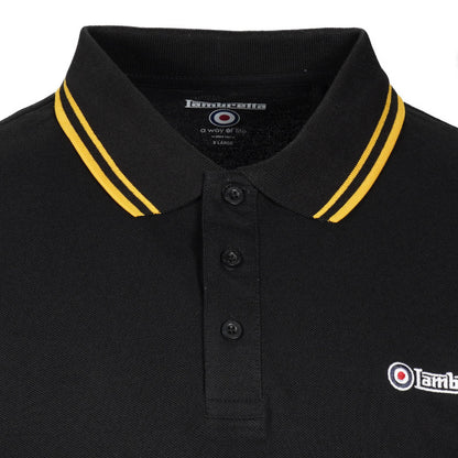 Lambretta Target Logo 3 Button Twin-Tipped Pique Polo Shirt Black / Gold