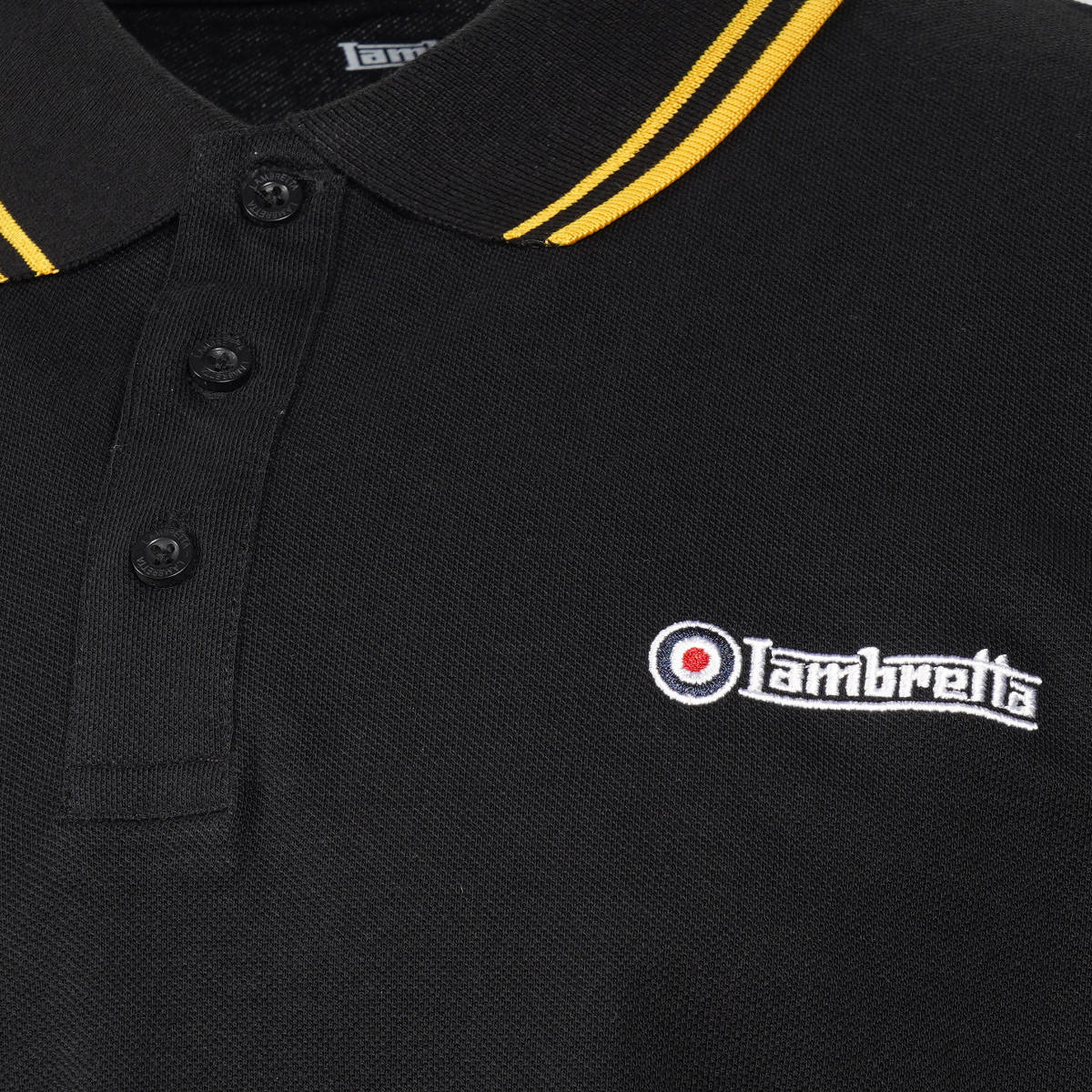Lambretta Target Logo 3 Button Twin-Tipped Pique Polo Shirt Black / Gold