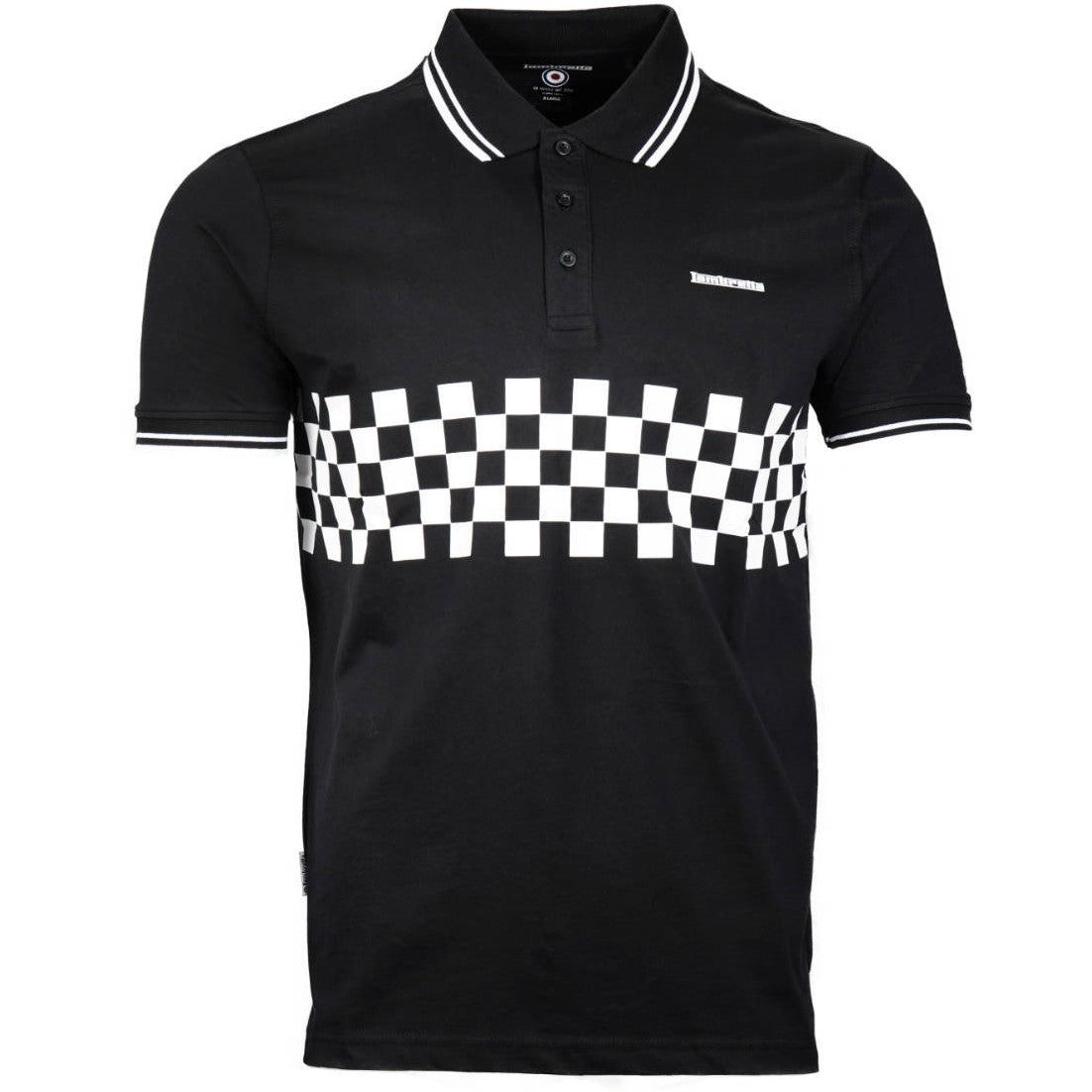 Lambretta 3 Button Checker Band Polo Shirt Black