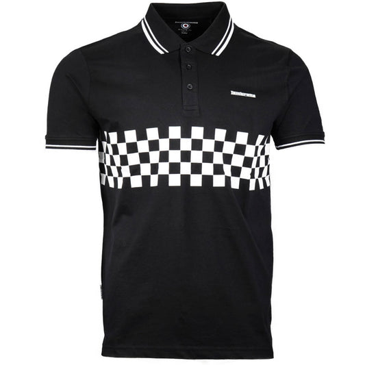 Lambretta 3 Button Checker Band Polo Shirt Black