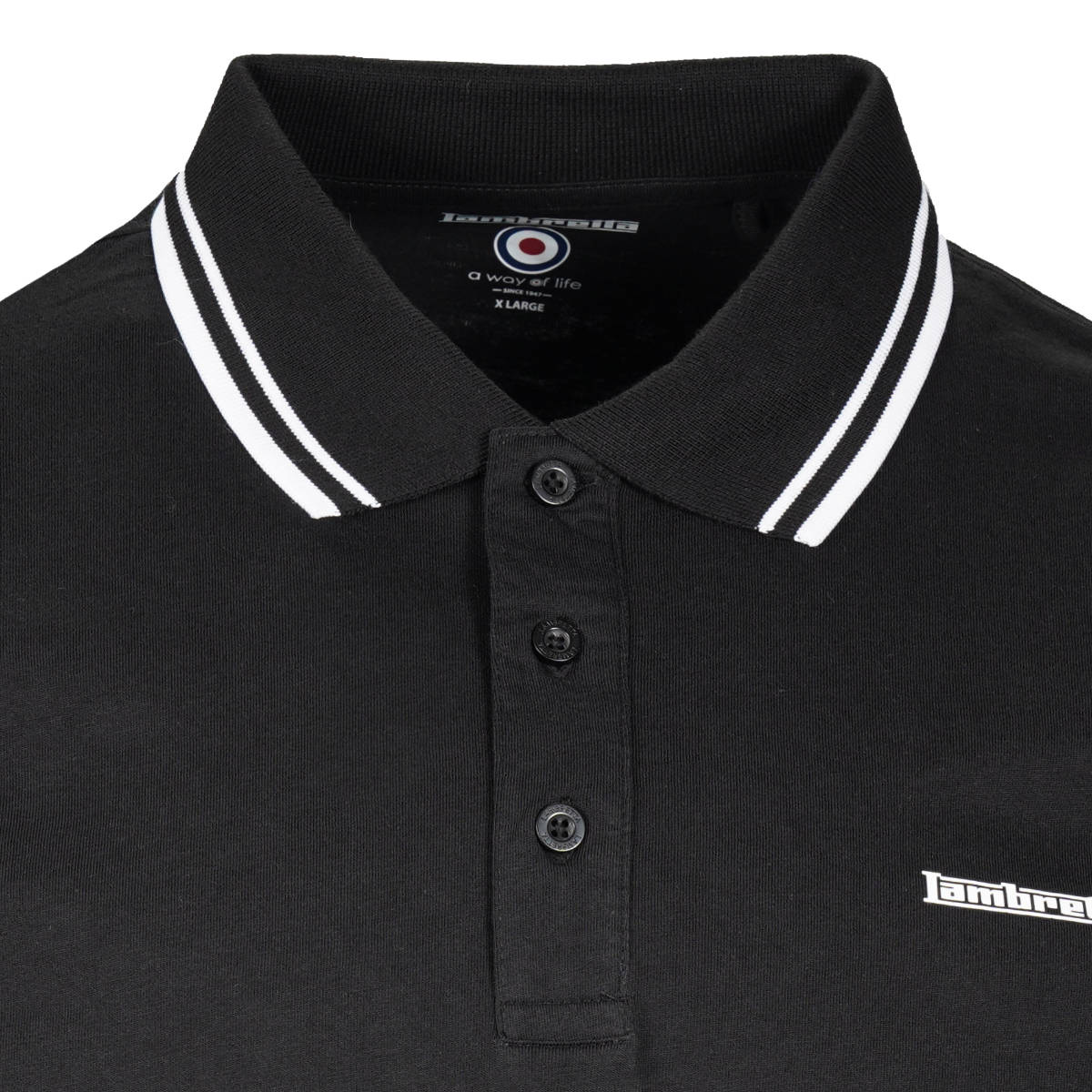 Lambretta 3 Button Checker Band Polo Shirt Black