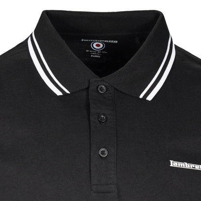Lambretta 3 Button Checker Band Polo Shirt Black