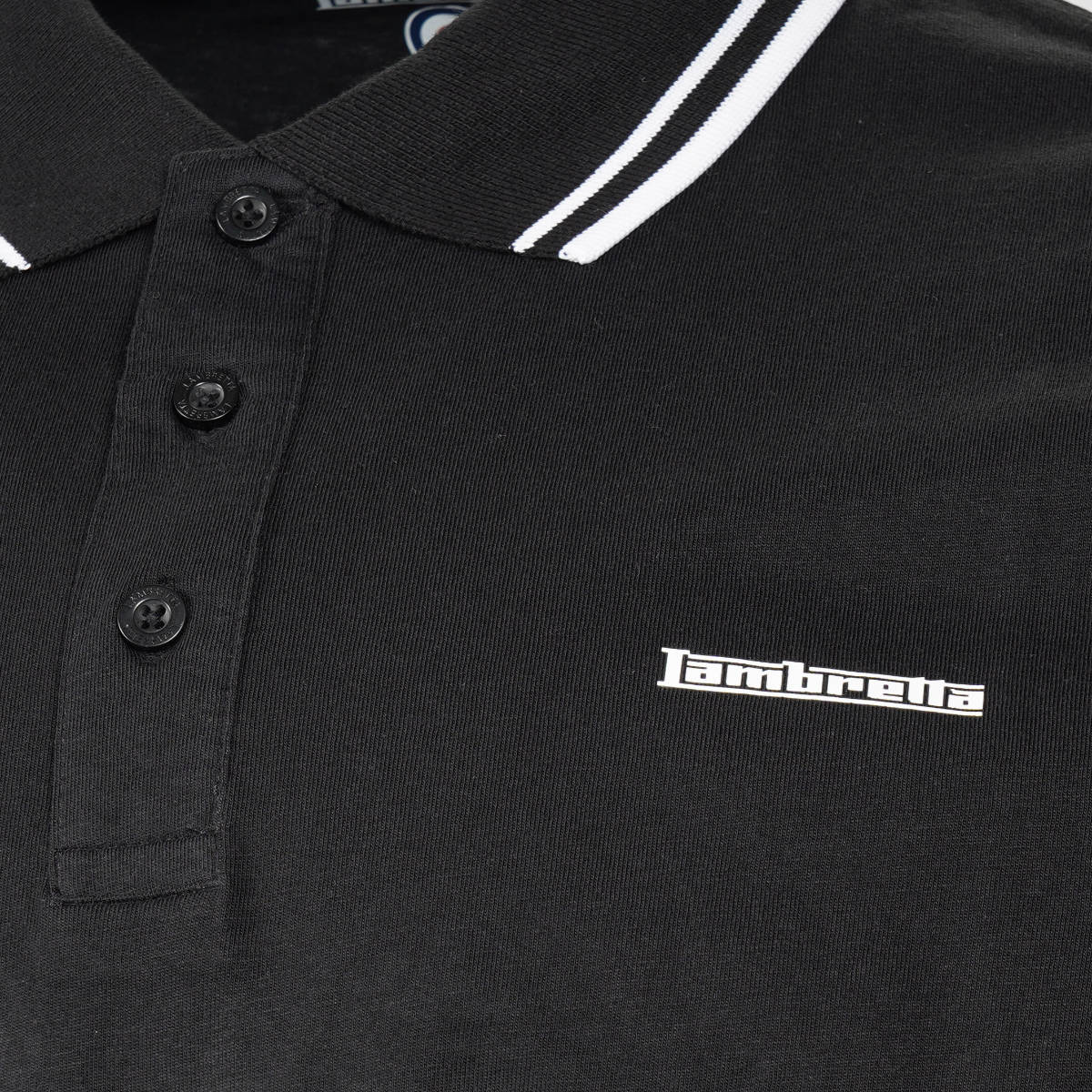 Lambretta 3 Button Checker Band Polo Shirt Black