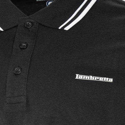 Lambretta 3 Button Checker Band Polo Shirt Black