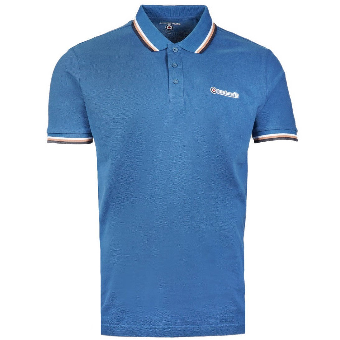 Lambretta Target Logo 3 Button Tri-Tipped Pique Polo Shirt Dark Blue