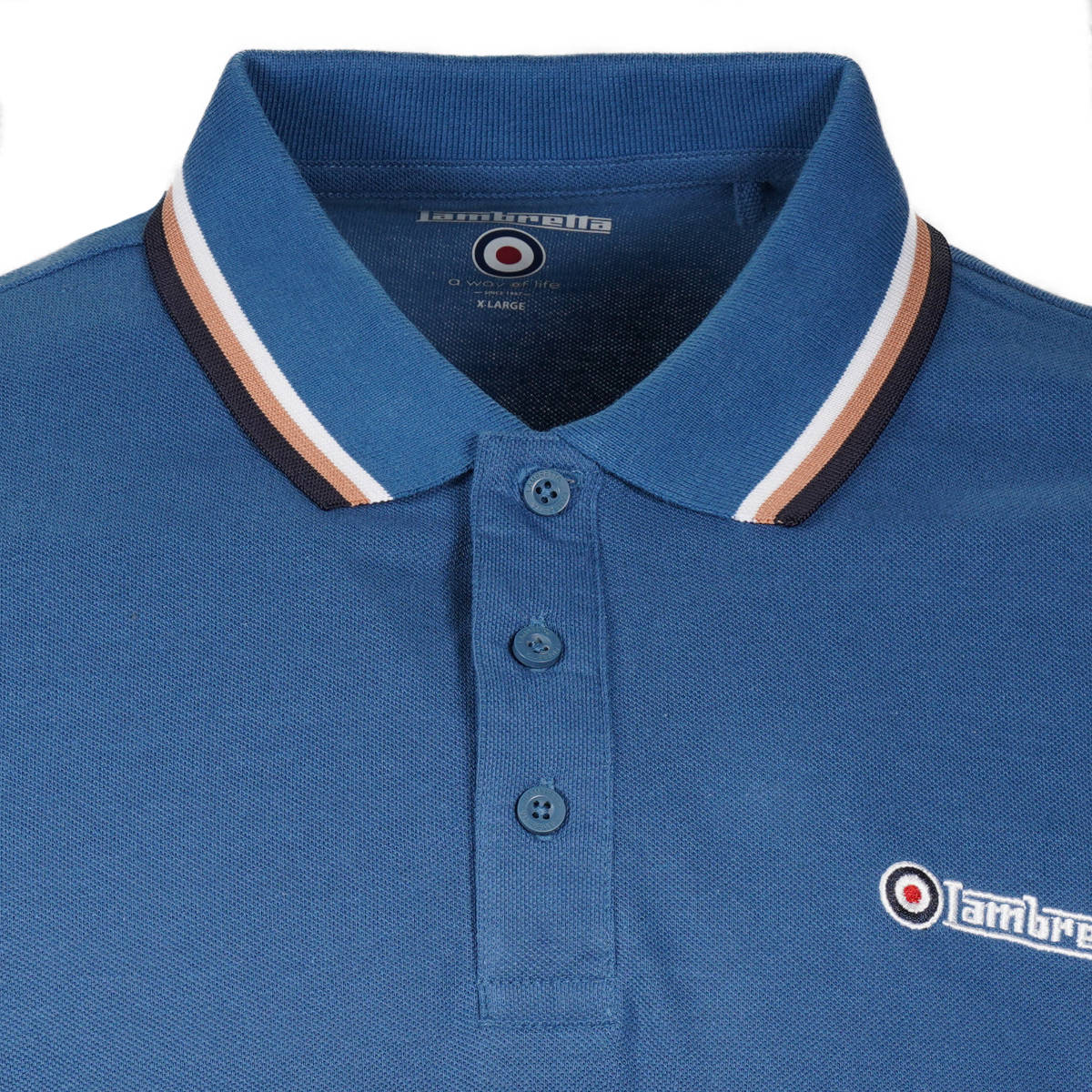 Lambretta Target Logo 3 Button Tri-Tipped Pique Polo Shirt Dark Blue