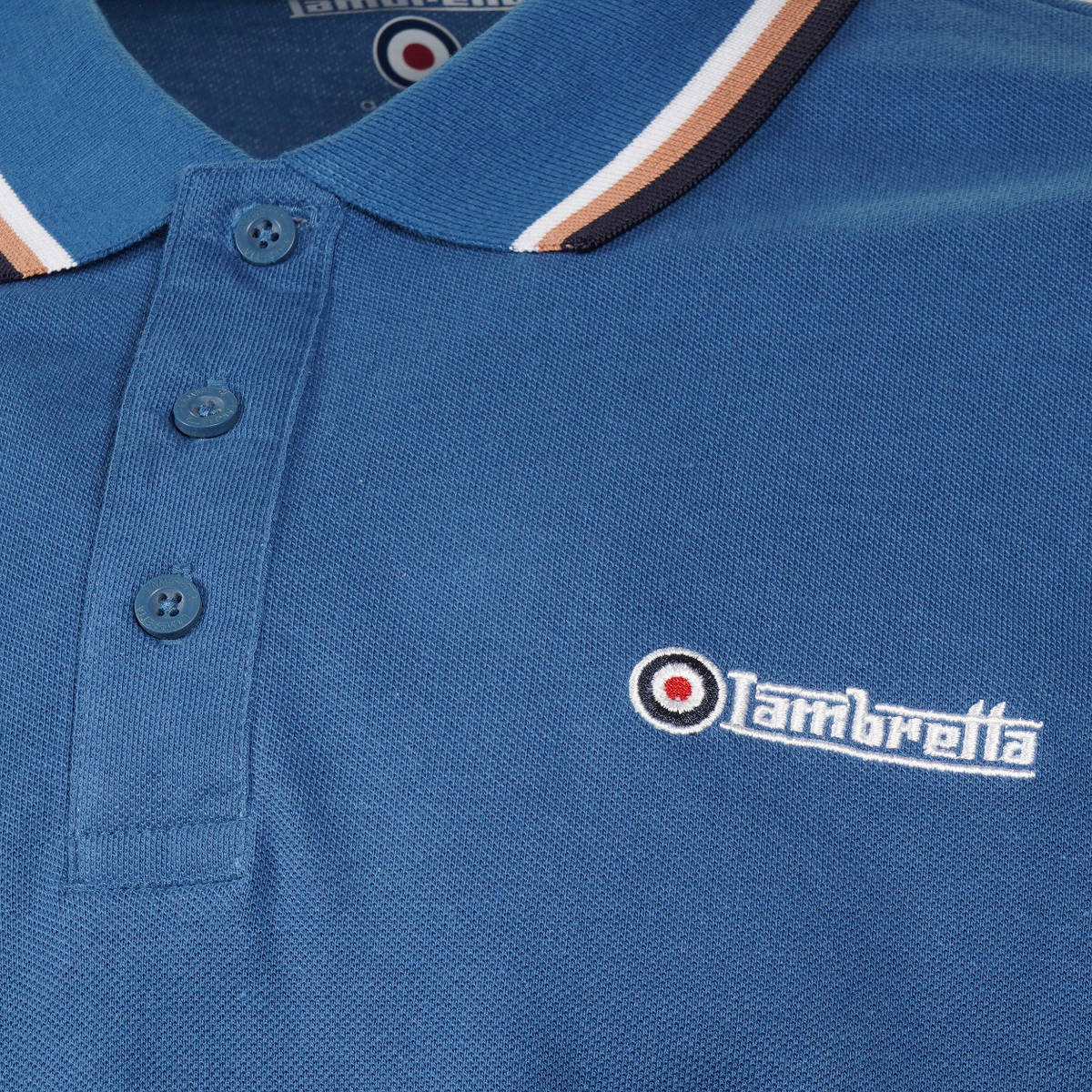Lambretta Target Logo 3 Button Tri-Tipped Pique Polo Shirt Dark Blue