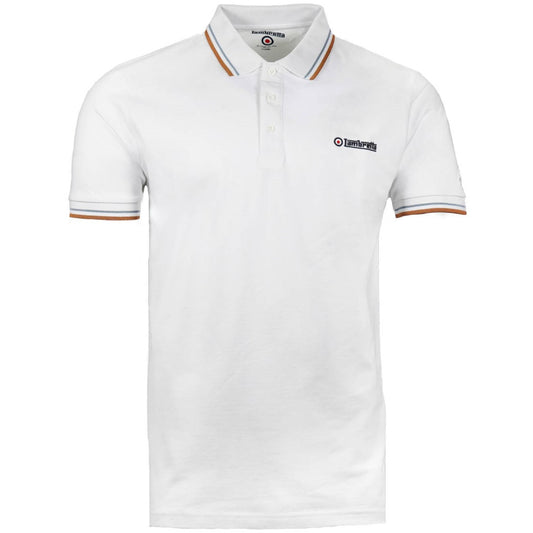 Lambretta Target Logo 3 Button Twin-Tipped Pique Polo Shirt White / Sky / Tobacco