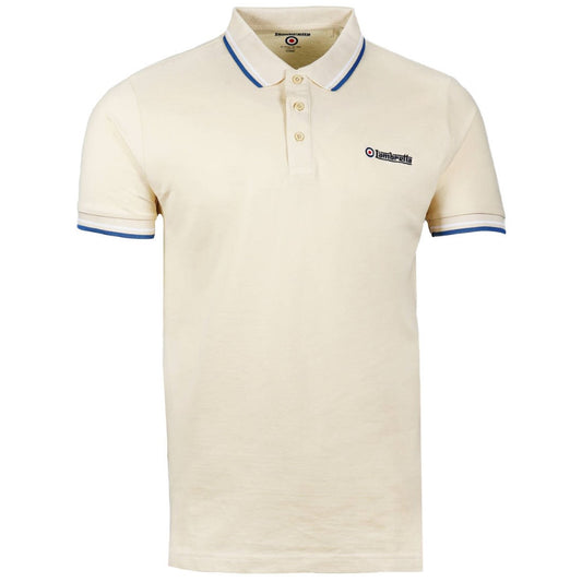 Lambretta Target Logo 3 Button Twin-Tipped Pique Polo Shirt Cream / White / Blue