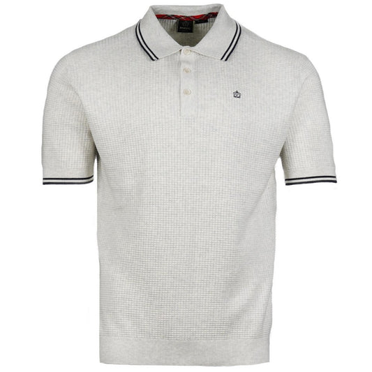 Merc London Fine Knit Waffle Tipped Collar Polo Shirt Cream Marl