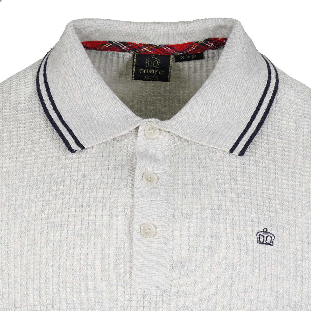 Merc London Fine Knit Waffle Tipped Collar Polo Shirt Cream Marl
