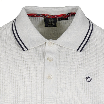 Merc London Fine Knit Waffle Tipped Collar Polo Shirt Cream Marl