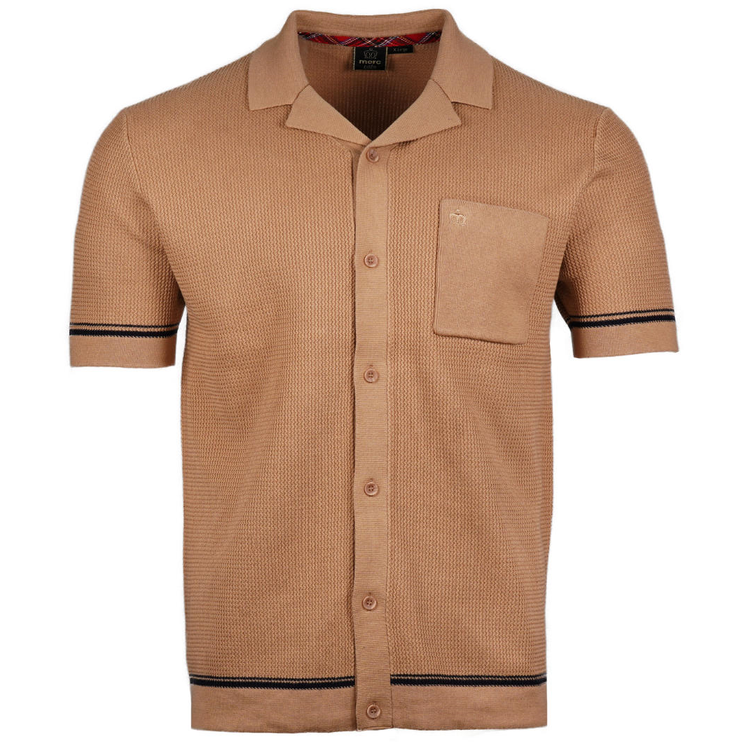 Merc London Fine Gauge Knit Revere Collar Cardigan Tan