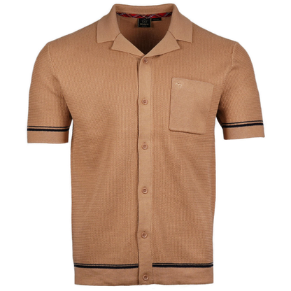 Merc London Fine Gauge Knit Revere Collar Cardigan Tan