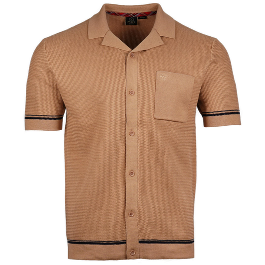 Merc London Fine Gauge Knit Revere Collar Cardigan Tan