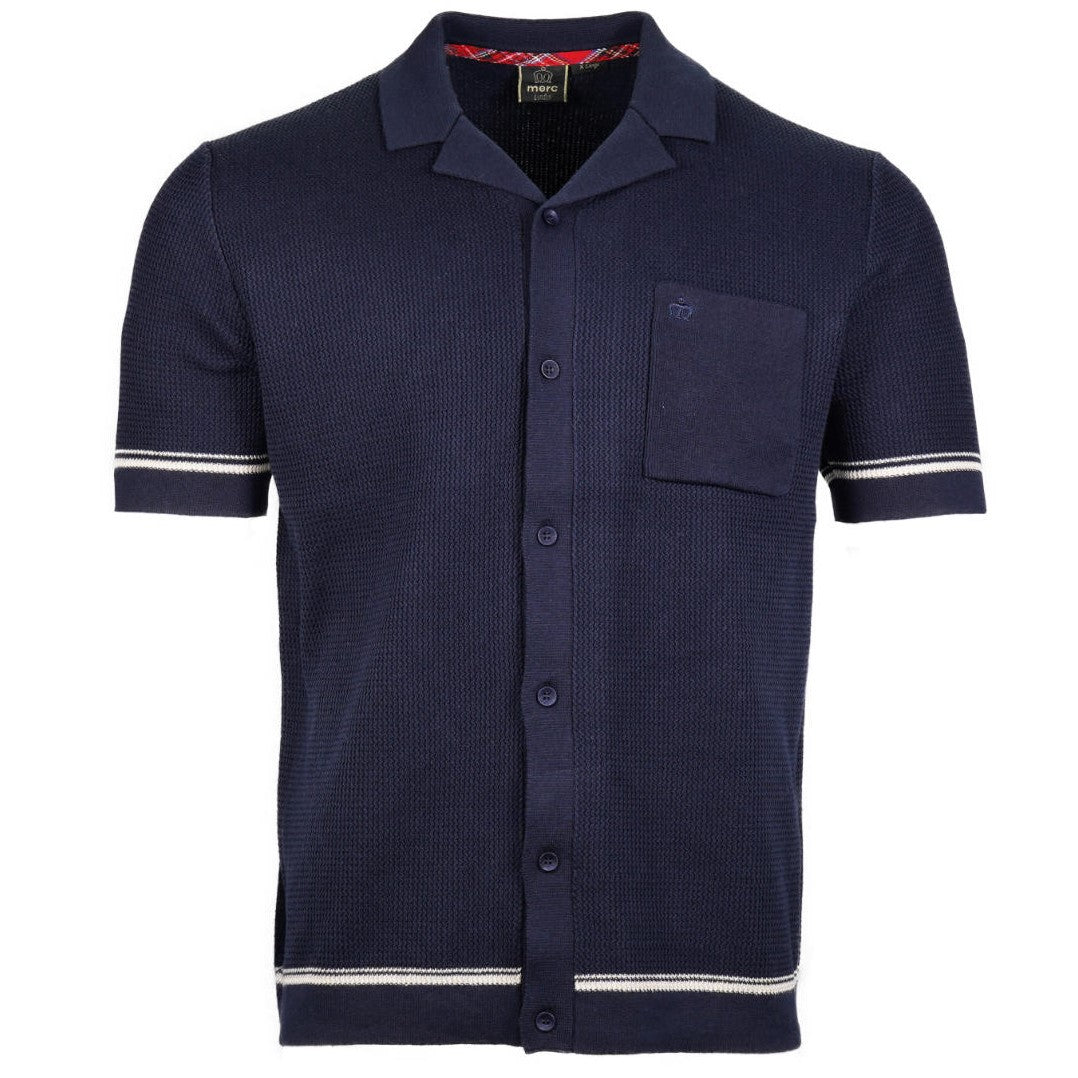 Merc London Fine Gauge Knit Revere Collar Cardigan Navy
