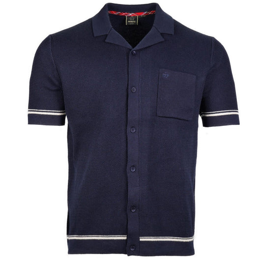 Merc London Fine Gauge Knit Revere Collar Cardigan Navy