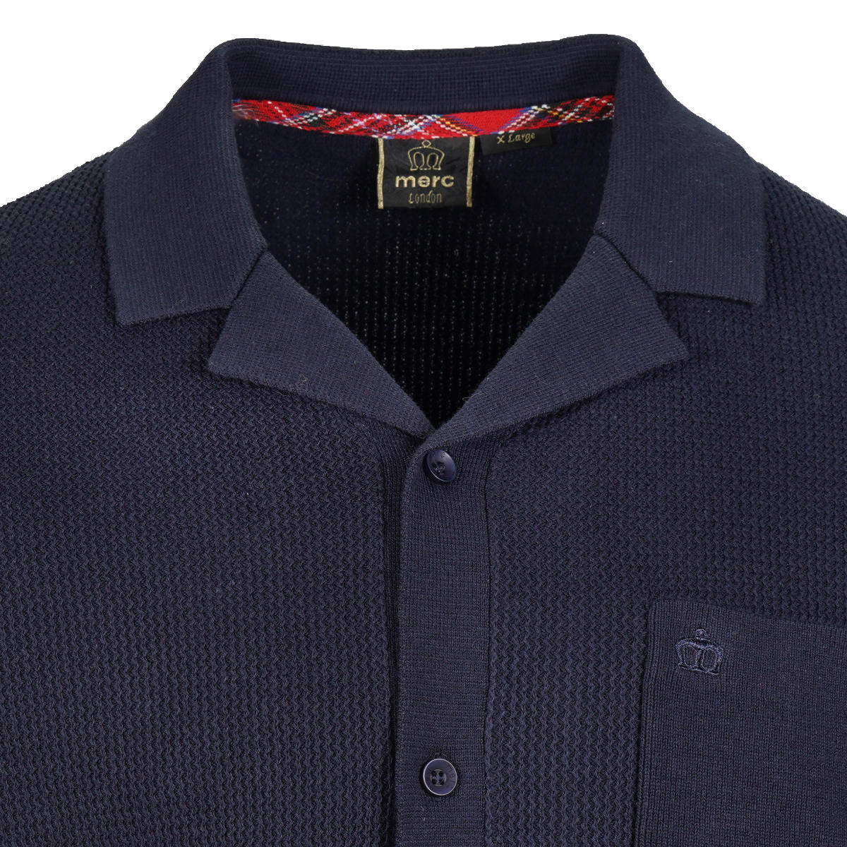 Merc London Fine Gauge Knit Revere Collar Cardigan Navy