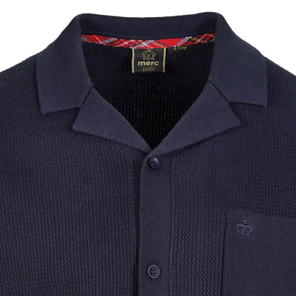 Merc London Fine Gauge Knit Revere Collar Cardigan Navy