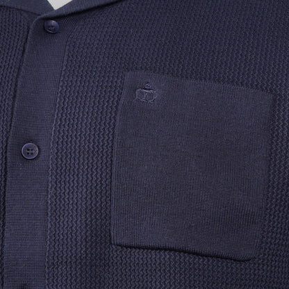 Merc London Fine Gauge Knit Revere Collar Cardigan Navy