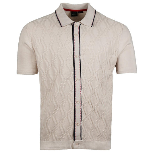 Merc London Fine Gauge Wave Knit Button Cardigan Cream