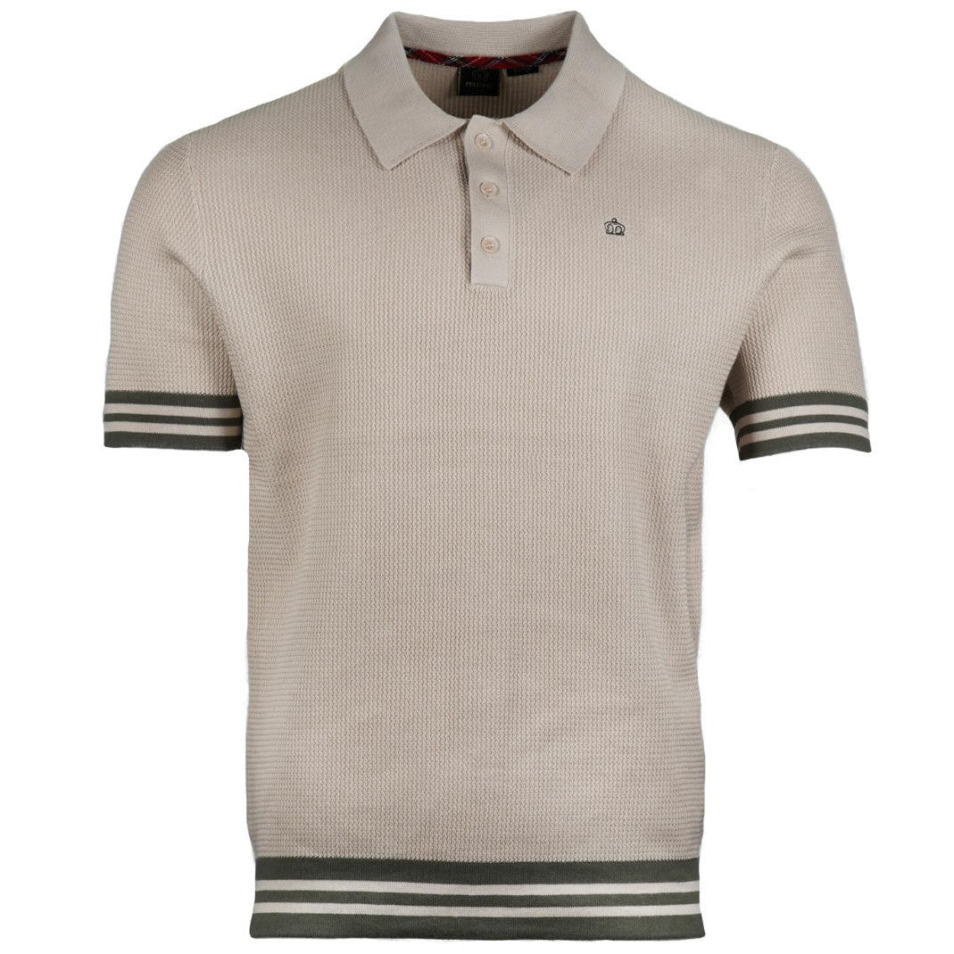 Merc London Fine Knit Bold Tipped Polo Shirt Cream