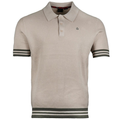 Merc London Fine Knit Bold Tipped Polo Shirt Cream