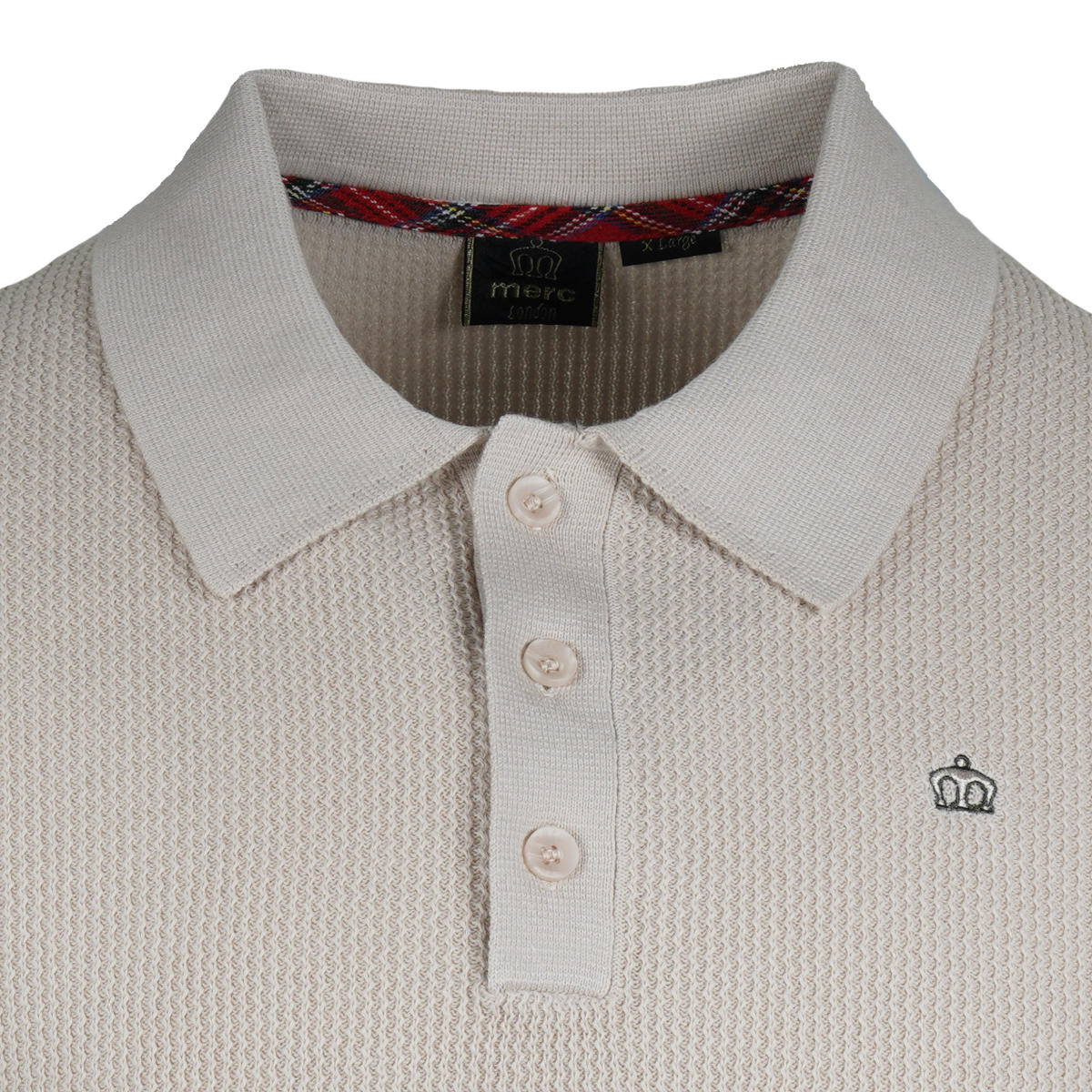 Merc London Fine Knit Bold Tipped Polo Shirt Cream