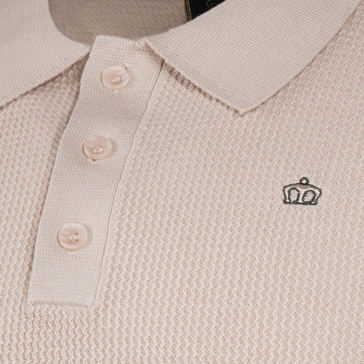 Merc London Fine Knit Bold Tipped Polo Shirt Cream
