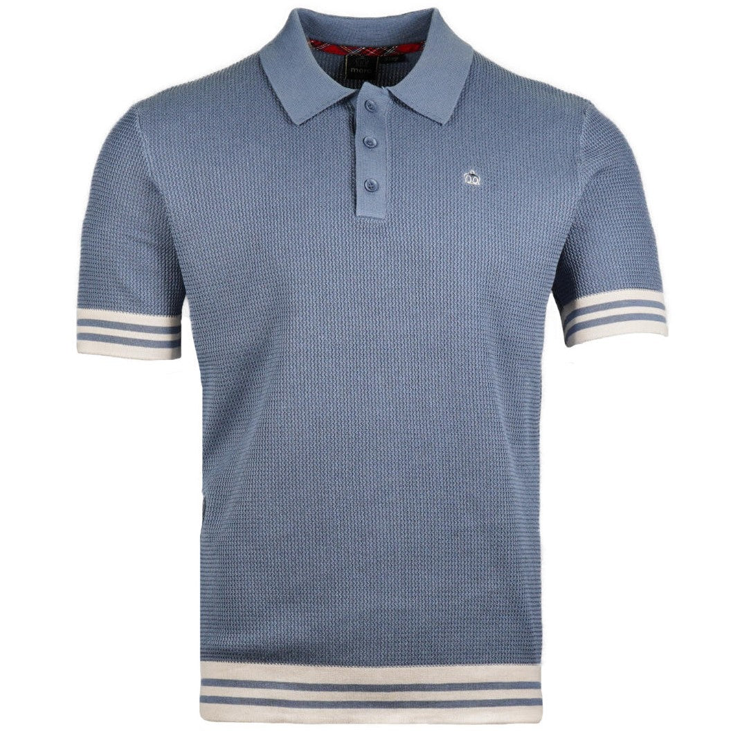 Merc London Fine Knit Bold Tipped Polo Shirt Blue