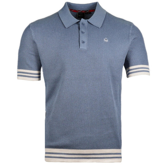 Merc London Fine Knit Bold Tipped Polo Shirt Blue