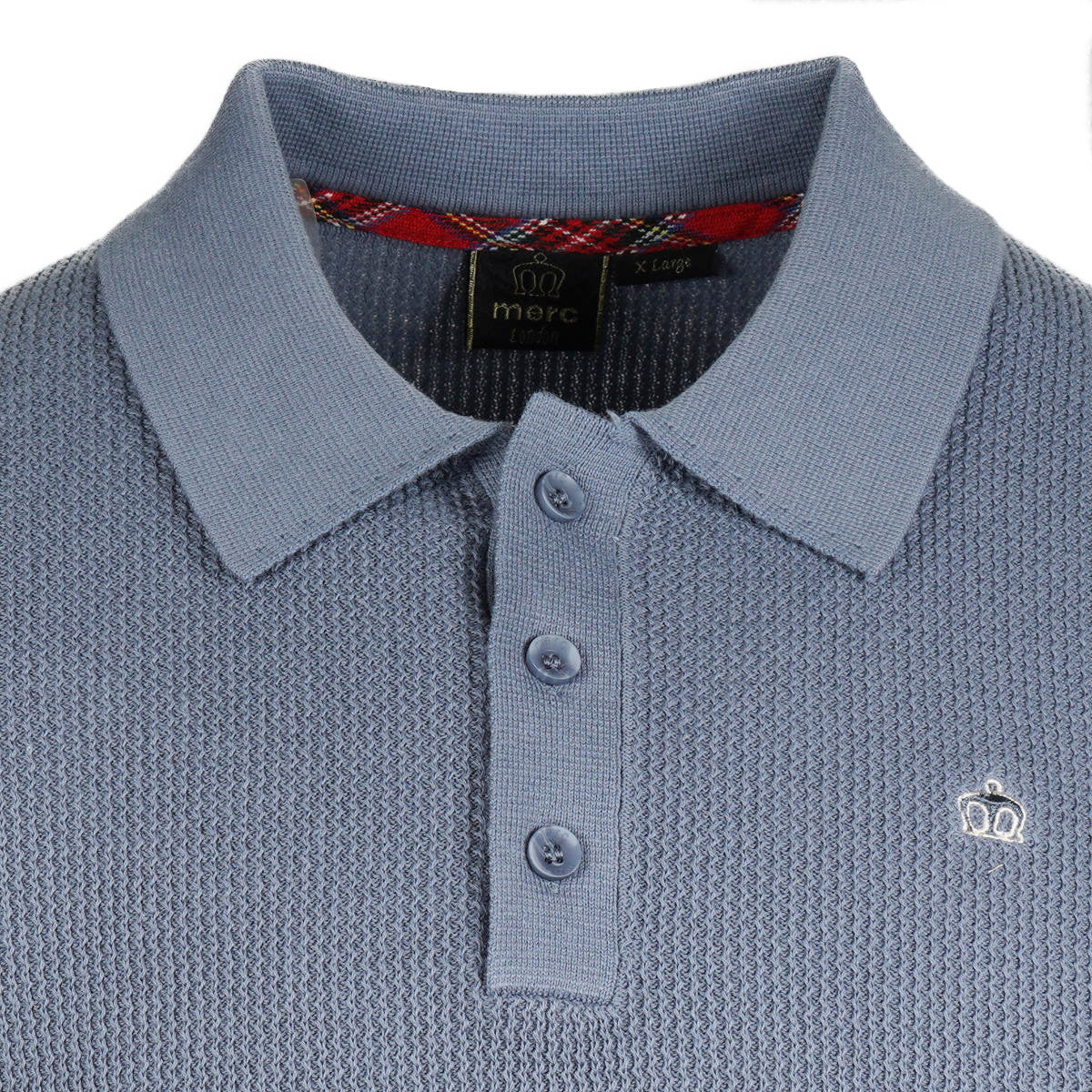 Merc London Fine Knit Bold Tipped Polo Shirt Blue