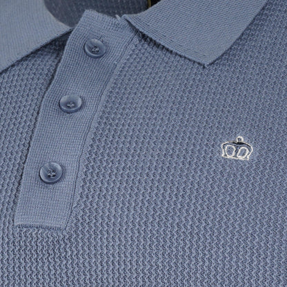 Merc London Fine Knit Bold Tipped Polo Shirt Blue