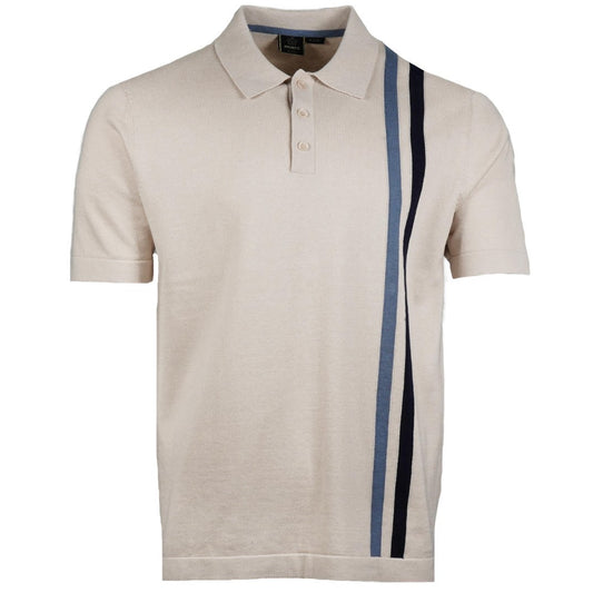 Merc London Fine Knit Racing Stripe Polo Shirt Cream