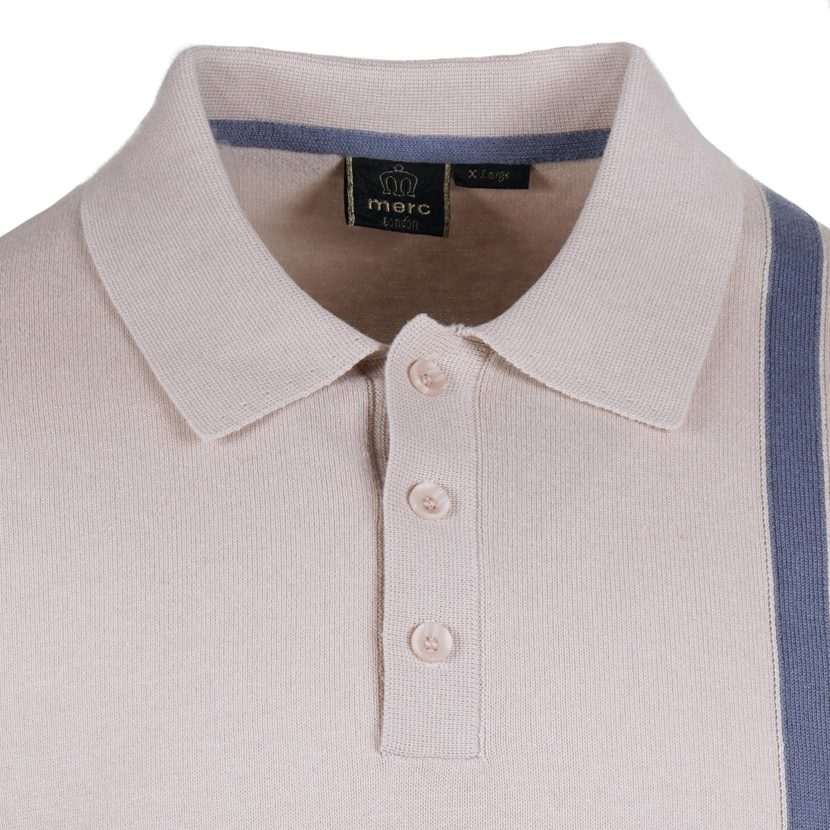 Merc London Fine Knit Racing Stripe Polo Shirt Cream