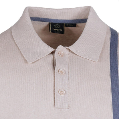 Merc London Fine Knit Racing Stripe Polo Shirt Cream