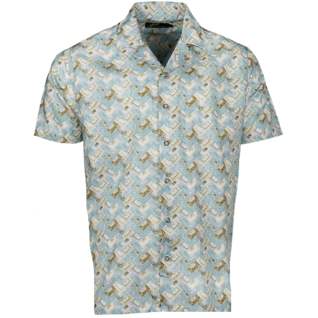 Mish Mash Linen Look Revere Collar Geo Print Shirt
