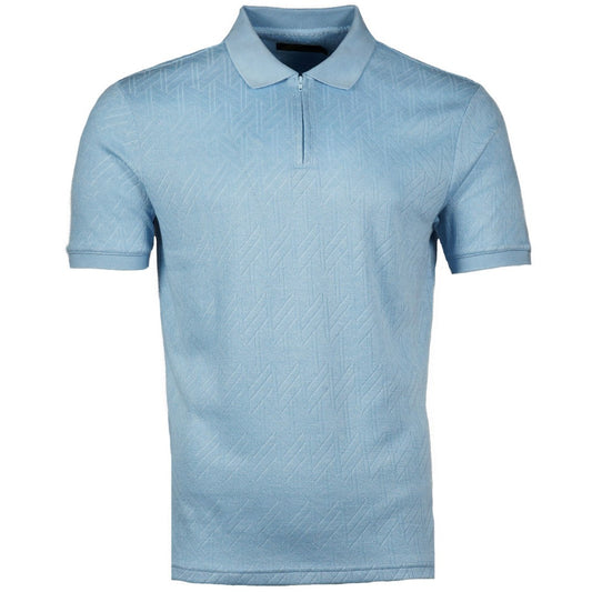 Mish Mash Texture Fine Knit Zip Neck Polo Sky