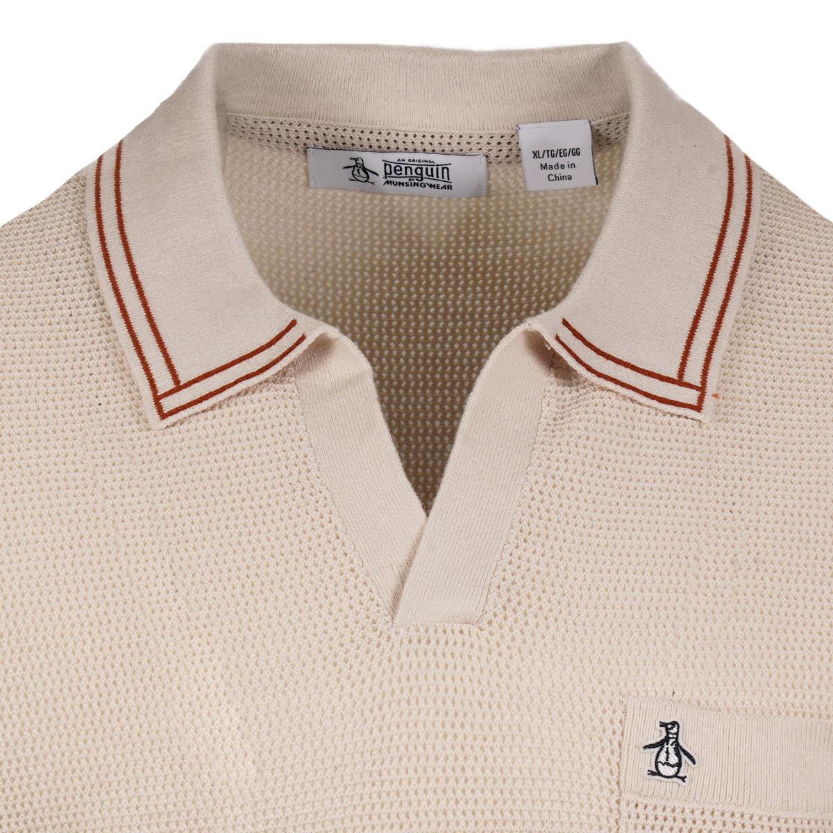 Original Penguin Mid Gauge Waffle Open Collar Knit Polo Oat