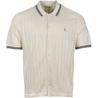 Original Penguin Texture Stripe Fine Gauge Knit Cardigan Oat