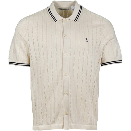 Original Penguin Texture Stripe Fine Gauge Knit Cardigan Oat