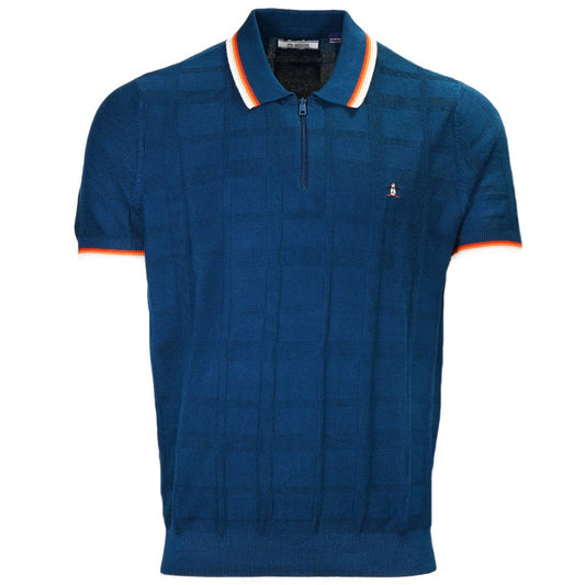 Penguin Archive Collection Quarter Zip Tonal Check Polo Navy