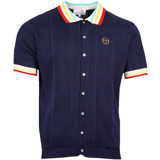 Sergio Tacchini Rib Knit Contrast Collar Cardigan Navy
