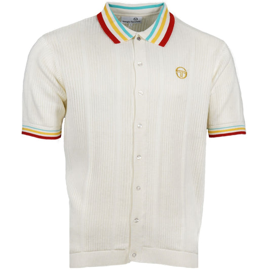 Sergio Tacchini Rib Knit Contrast Collar Cardigan Ecru