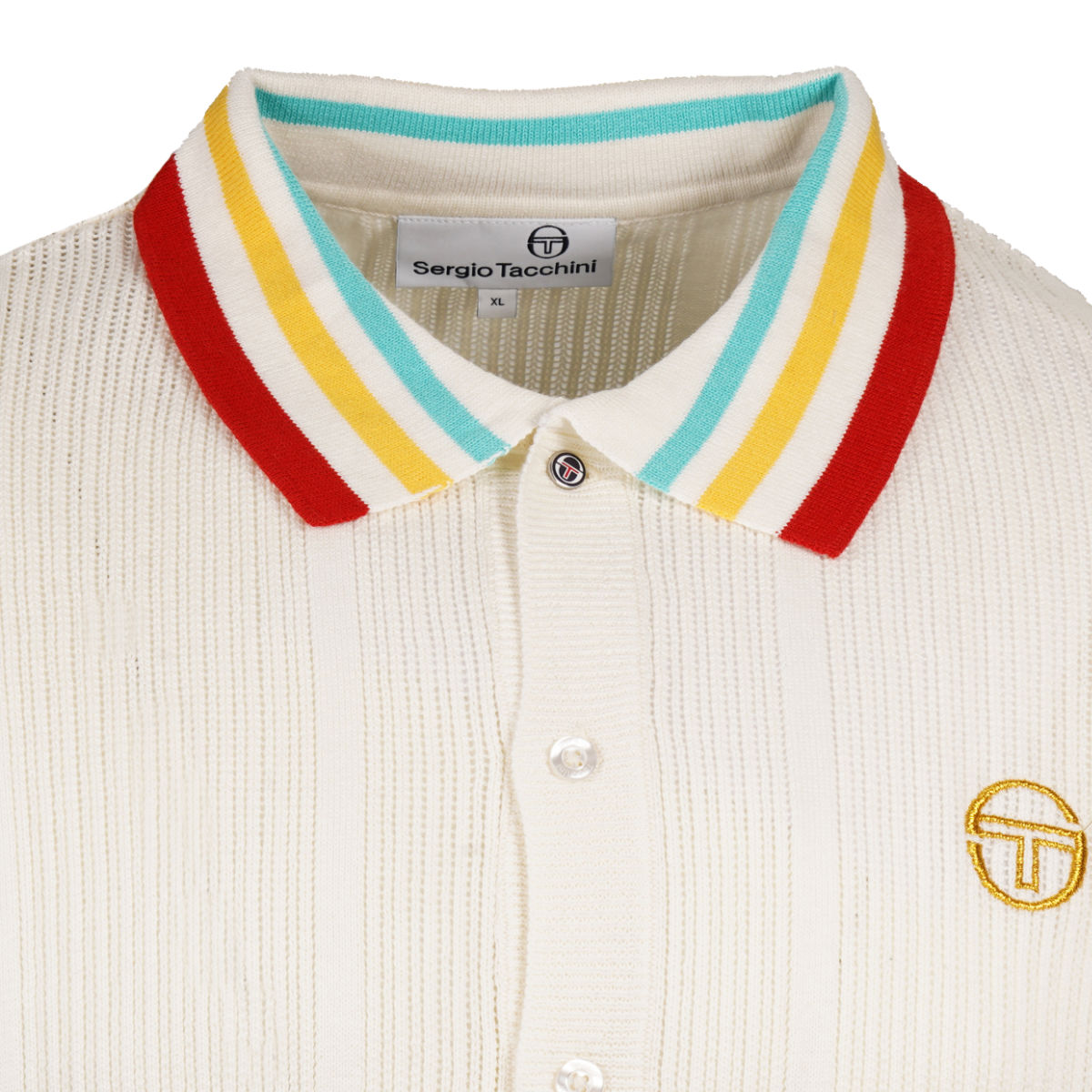 Sergio Tacchini Rib Knit Contrast Collar Cardigan Ecru