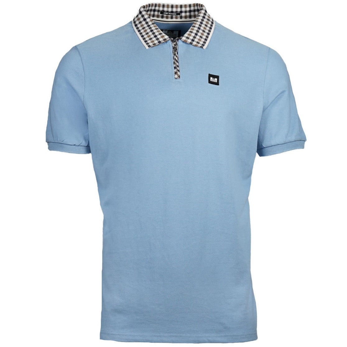 Weekend Offender House Check Trim Zip Polo Shirt Blue