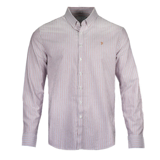 Farah Cotton Oxford Stripe  Long Sleeve Shirt Purple and Red